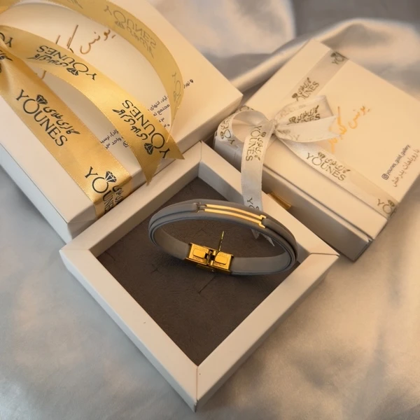 تصویر دوم دستبند طلا زنانه چرمی دو خط L335